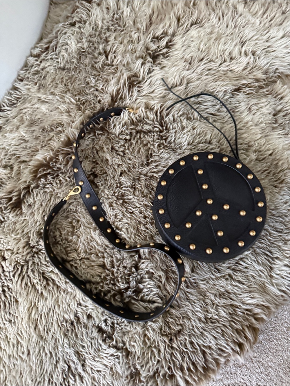 Rebecca Minkoff Black Round Crossbody with Gold Stud Accents